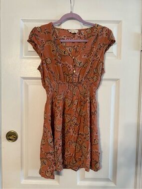 BeBop Rust Paisley Mini Dress with Button Front